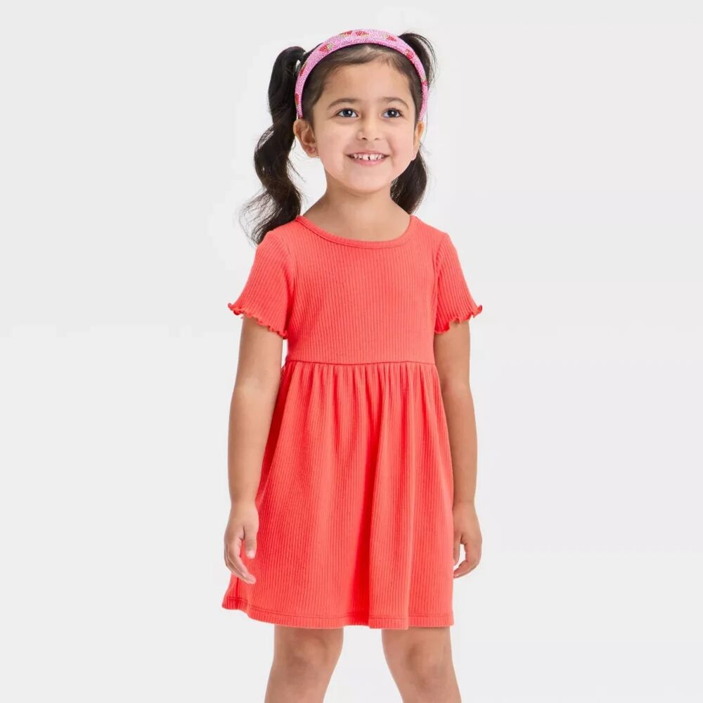 Toddler Girls' Short Sleeve Solid Ribbed Dress - Cat & Jack - Size 3T